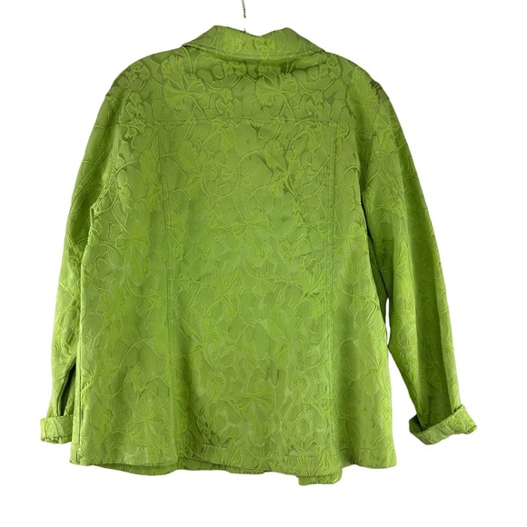 Chicos Additions Jacket Size 3 US XL Lime Green Textured Long Sleeve Button - Picture 2 of 4